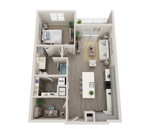 Floor plan for 1 bed, 1 bath, 820 sqft